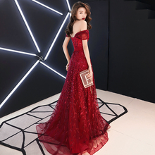 名媛订婚衣服酒红色一字肩连衣裙女 敬酒礼服新娘2019秋季 回门便装