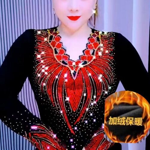 2025秋冬季新款时尚亮钻V领打底大码气质高端显瘦弹力遮肉上衣女