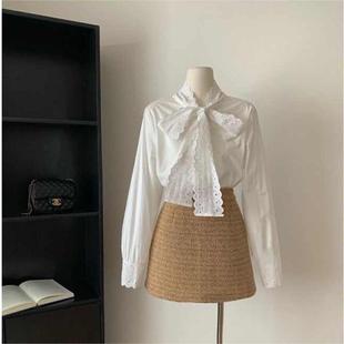 温柔花边白色衬衫 法式 上衣百搭设计别致洋气蝴蝶结衬衣 春秋季 新款