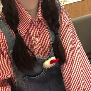 秋季日系软妹可爱POLO领格子长袖衬衫女学生韩版宽松百搭学院风