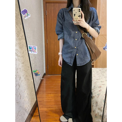 【原版质量】男友风宽松休闲衬衣初秋新款设计感小众条纹衬衫女