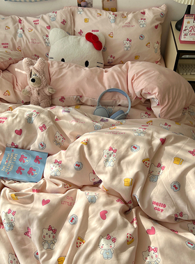 ins床上四件套纯棉全棉卡通可爱小清新印花水洗棉学生宿舍三件套