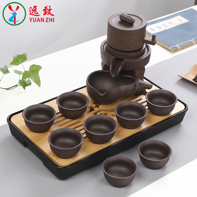 遠致紫砂時來運轉茶具套裝紫砂自動茶具竹盤家用泡茶器木腳泡茶壺