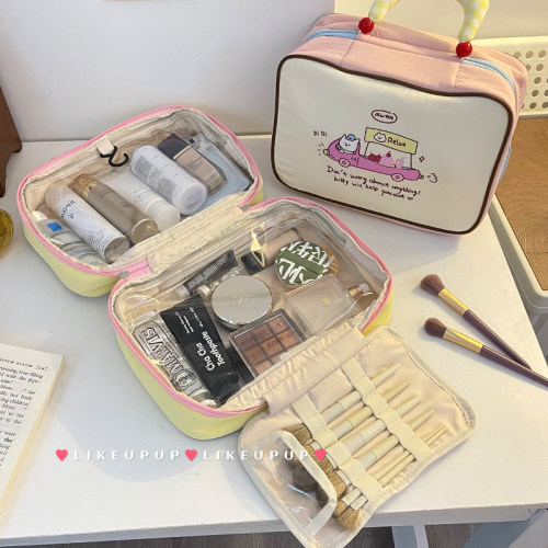 化妆包女2025新款便携式大容量手提化妆刷收纳包高端旅行洗漱包袋