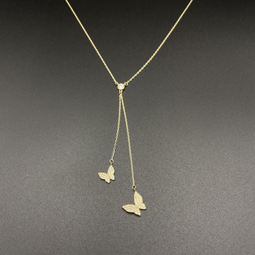 S925银简约小众淡雅金色流苏蝴蝶女士锁骨链