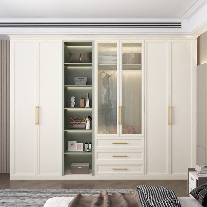 轻奢衣柜实木现代简约白色整体大衣橱储物柜卧室家具平开门可定制
