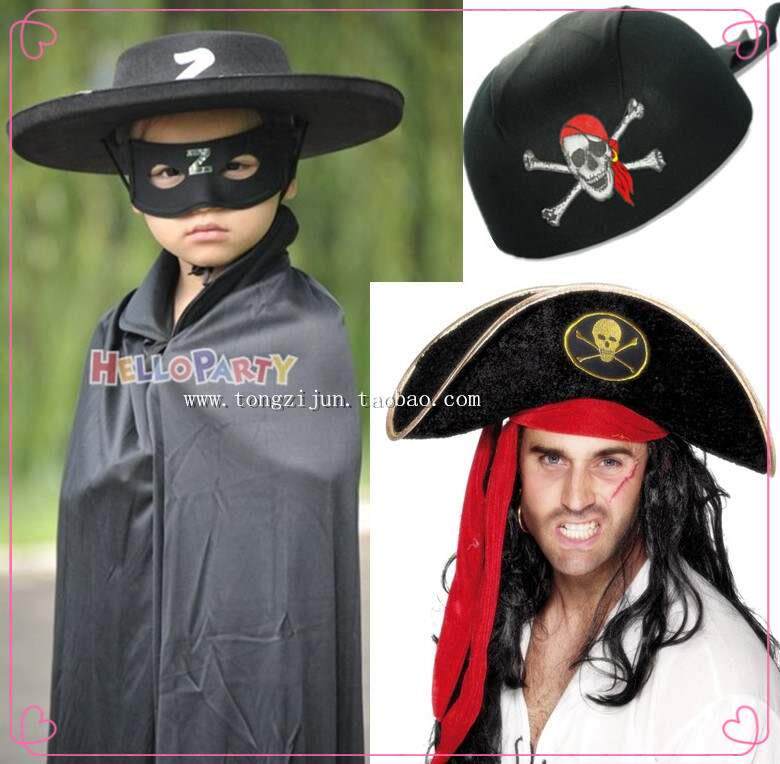 加勒比海盗帽船长儿童万圣节骷髅帽子男宝宝亲子演出佐罗童帽披风