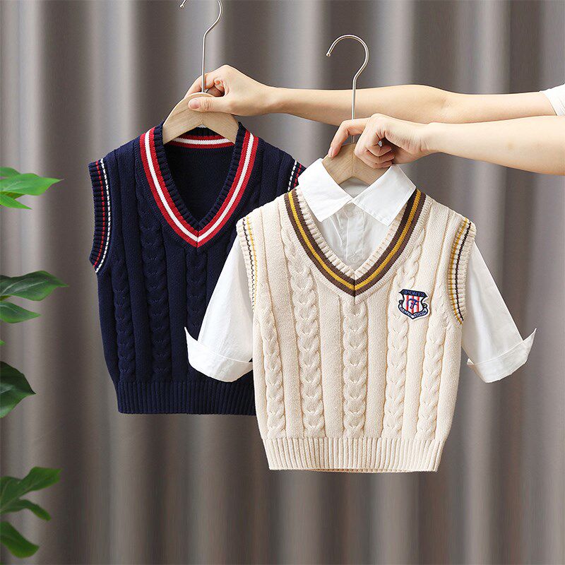 儿童背心毛衣男童毛马甲秋冬款2022新款小男孩宝宝无袖毛坎肩洋气