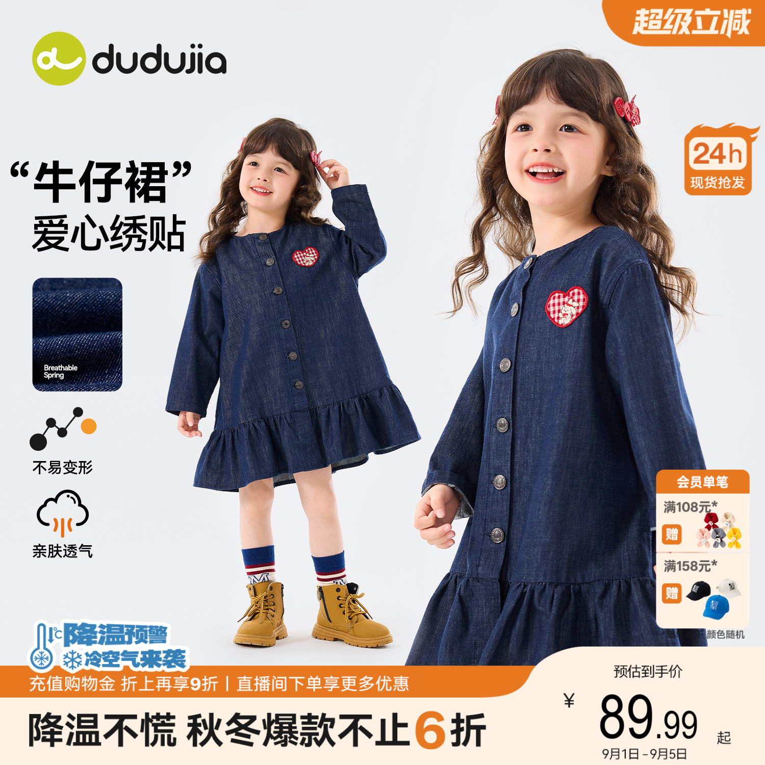 嘟嘟家女童连衣裙宝宝秋季童装儿童新款秋装女宝长袖牛仔裙子套装图片