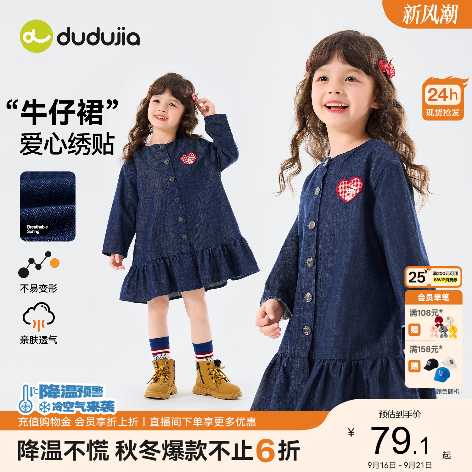 嘟嘟家女童连衣裙宝宝秋季童装儿童新款秋装女宝长袖牛仔裙子套装图片