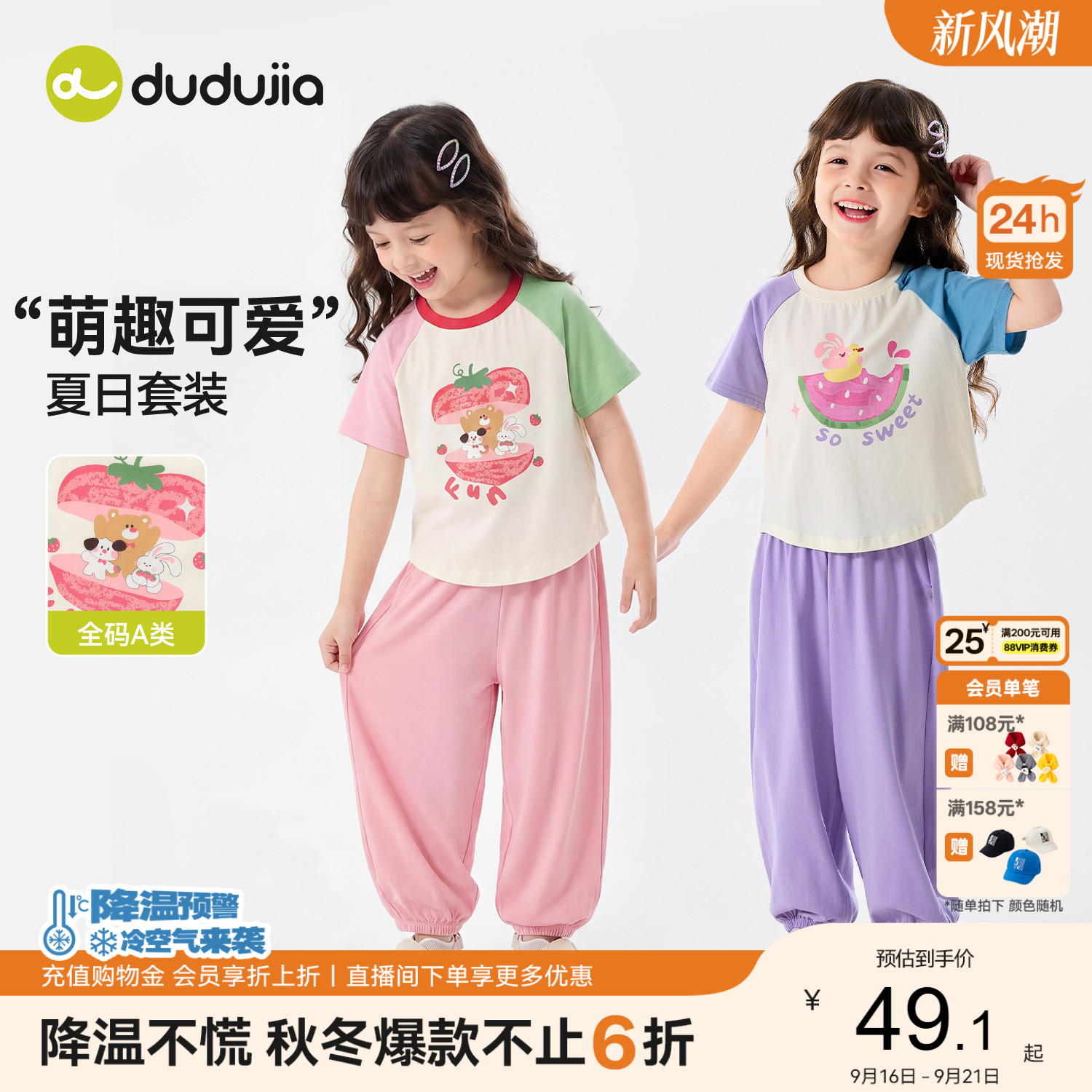 嘟嘟家女童套装夏季女孩短袖长裤儿童T恤裤子轻薄款宝宝童装衣服图片