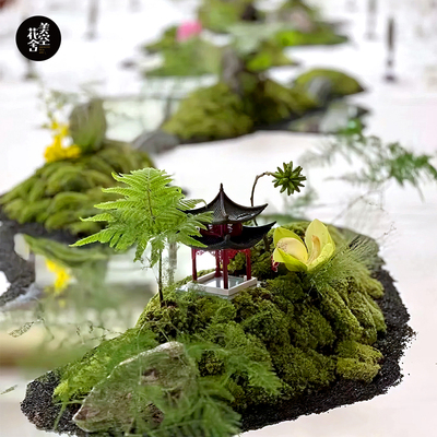 宴会桌装饰摆饰长条桌中间布置餐桌花艺绿植商务桌花景观活动/204