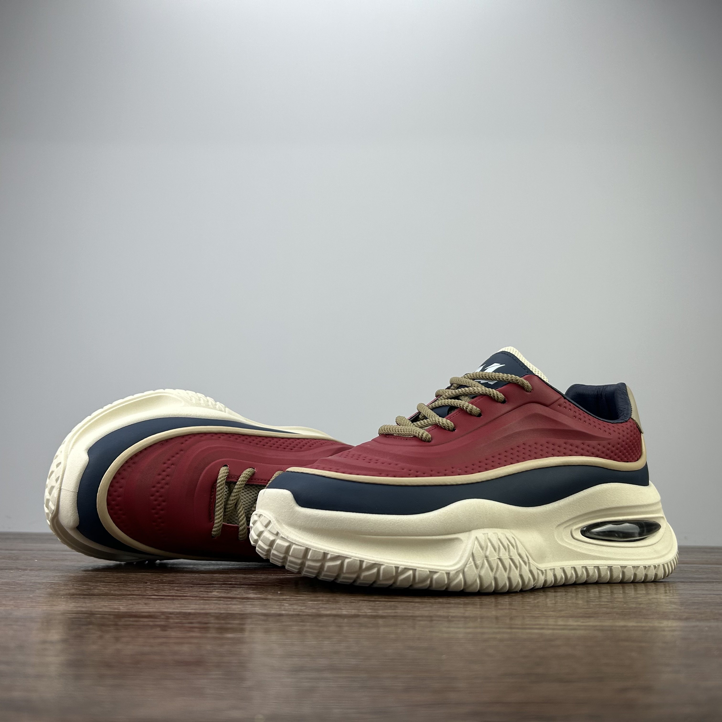 外贸好货春秋男士皮面运动休闲老爹鞋气垫厚底增高百搭复古慢跑鞋