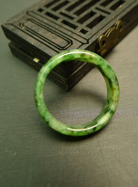 #A731 23号圈口黄加绿天然A货老翡翠戒指指环