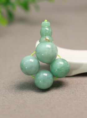 #J291糯底绿色缅甸天然A货翡翠素面珠子三通佛头 18子珠串配件