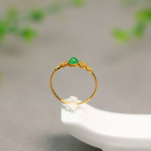 冰种满绿天然A货翡翠蛋面戒指