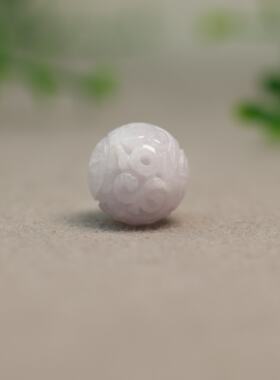 淡紫色缅甸天然A货翡翠雕花珠子