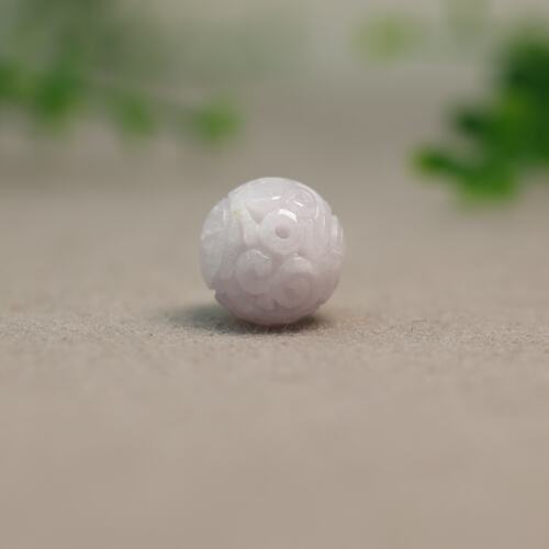 淡紫色缅甸天然A货翡翠雕花珠子