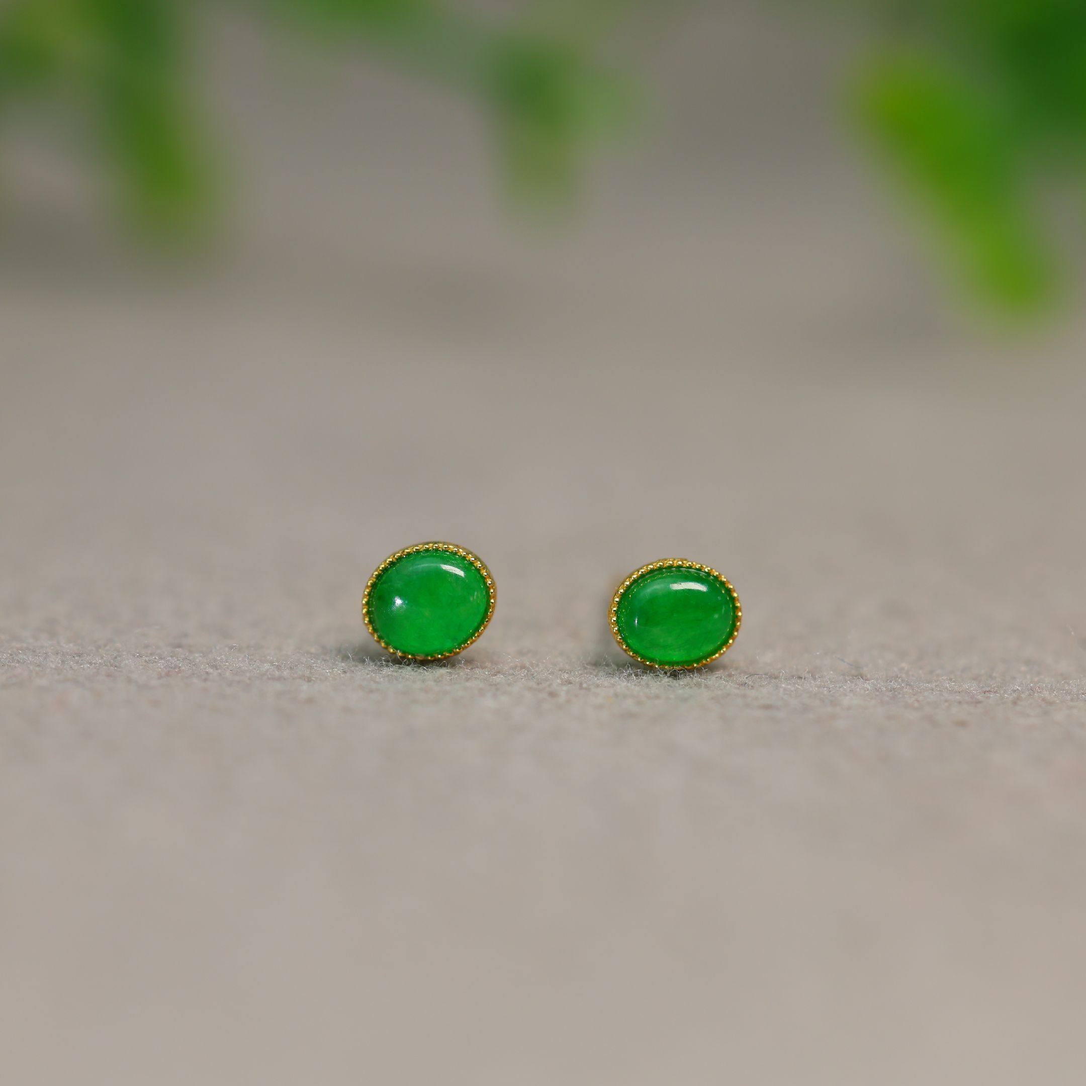 #J956 18K金镶嵌冰种满绿缅甸天然A货翡翠椭圆蛋面耳钉,珠宝/钻石/翡翠,耳饰,淘宝优惠券,粉丝福利购,淘宝优惠卷