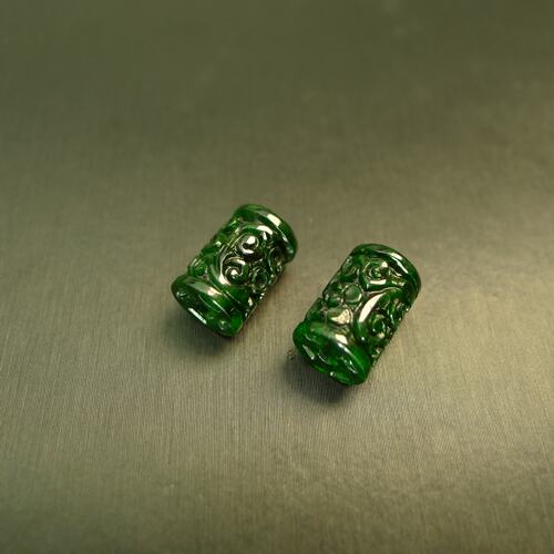 天然A货翡翠雕花桶珠圆柱形管珠