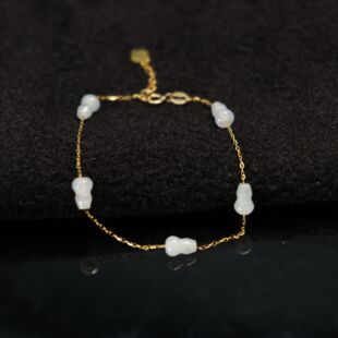 18K金镶嵌白冰天然A货翡翠葫芦手链手串 H651