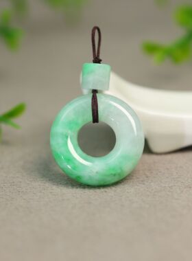 #L438冰种飘阳绿缅甸天然A货翡翠平安扣小环吊坠挂坠