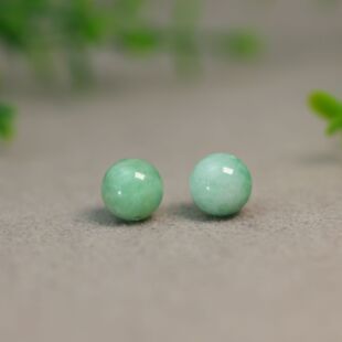 #L377一对糯种绿色缅甸天然A货翡翠珠子9MM素面圆珠散珠