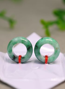 #K562一对辣阳绿缅甸天然A货翡翠小环甜甜圈跑环