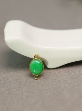 #G346 18K金镶嵌阳绿天然A货翡翠蛋面DIY手链主石配件