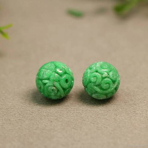 翡翠复古团寿龙纹雕花圆珠子