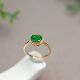 H541 18K金加钻石镶嵌冰种辣绿天然A货翡翠如意头戒指女戒