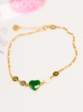 #H101 18K金镶嵌满绿天然A货翡翠桃心心形手链