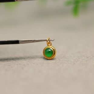18K金镶嵌冰种满绿天然A货翡翠蛋面小吊坠坠角配饰配件 I575