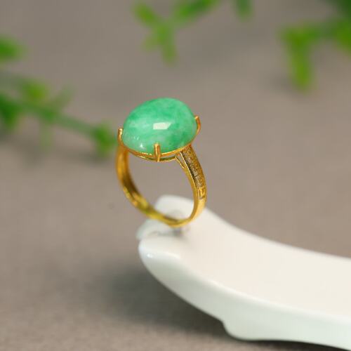 阳绿缅甸天然A货翡翠蛋面戒指