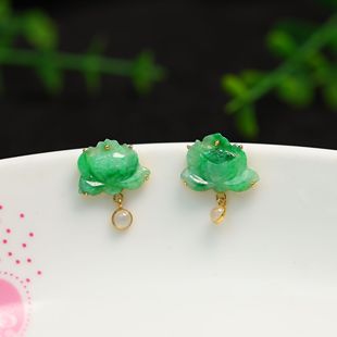 18K金镶嵌冰种阳绿缅甸天然A货翡翠莲蓬小花耳钉莲花耳饰 J567