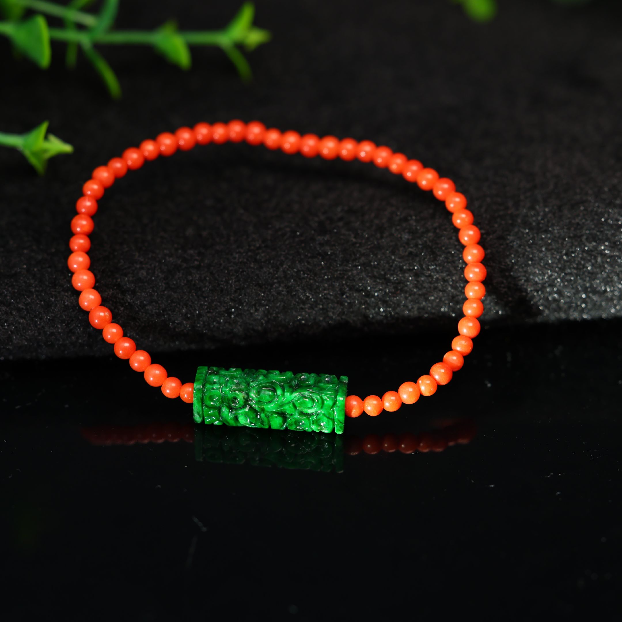 天然A货翡翠雕花管珠桶珠手链