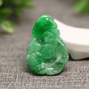 5071冰糯种满绿天然A货翡翠福在眼前锁骨吊坠