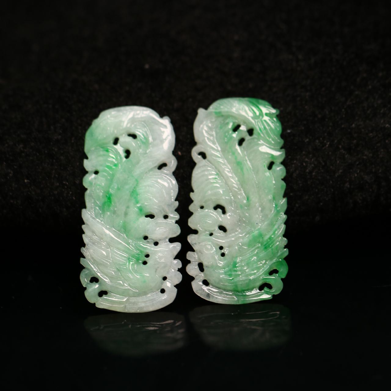 冰糯种天然老翡翠镂空凤鸟花片