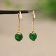 E540一对18K金镶嵌辣绿天然A货翡翠素面珠子耳坠耳环
