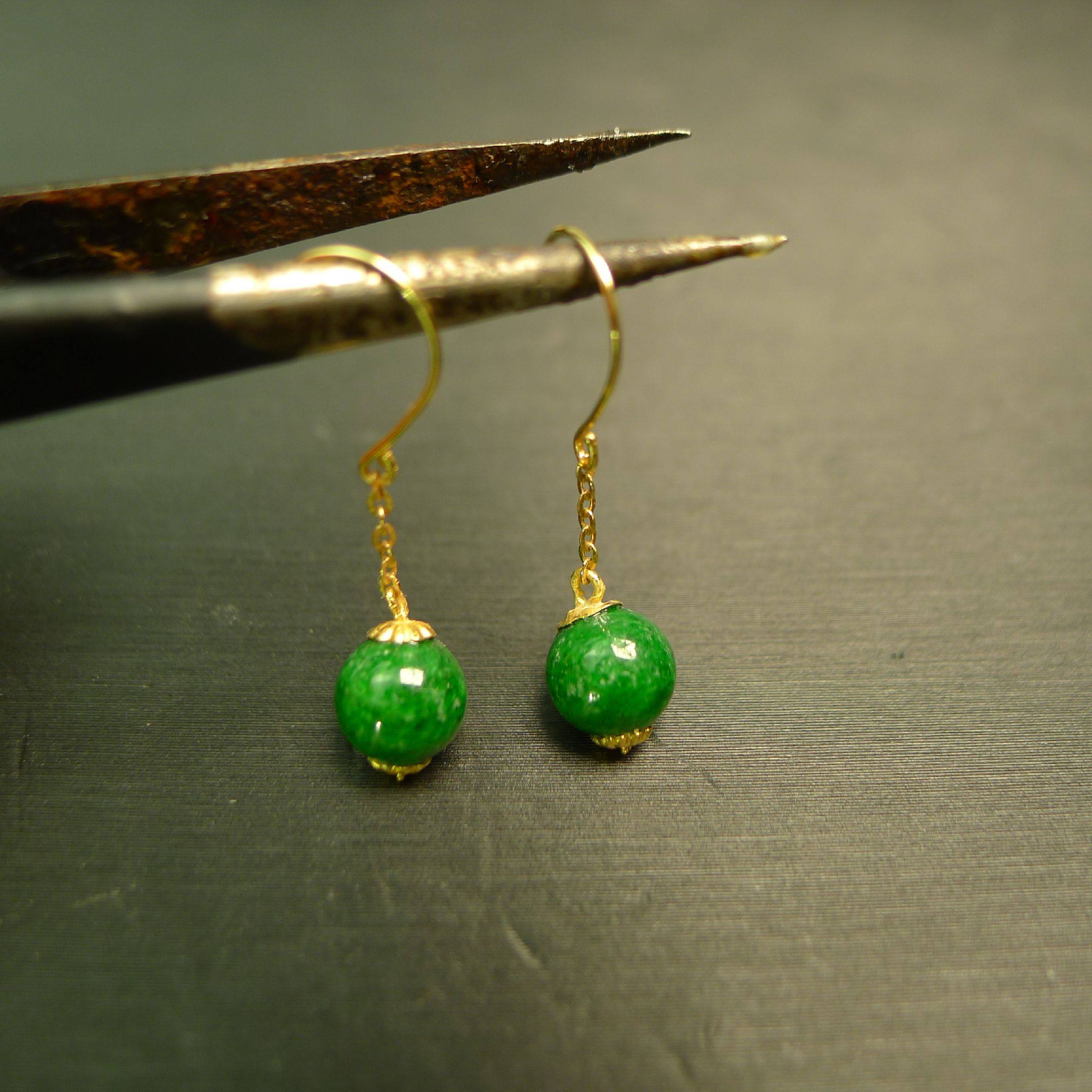 #E366一对18K金镶嵌满色辣绿天然A货翡翠珠子耳坠,珠宝/钻石/翡翠,耳饰,淘宝优惠券,粉丝福利购,淘宝优惠卷