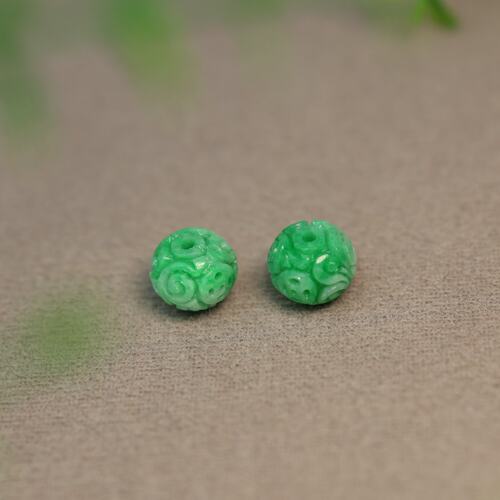 天然翡翠雕花钱币纹鼓珠苹果珠子