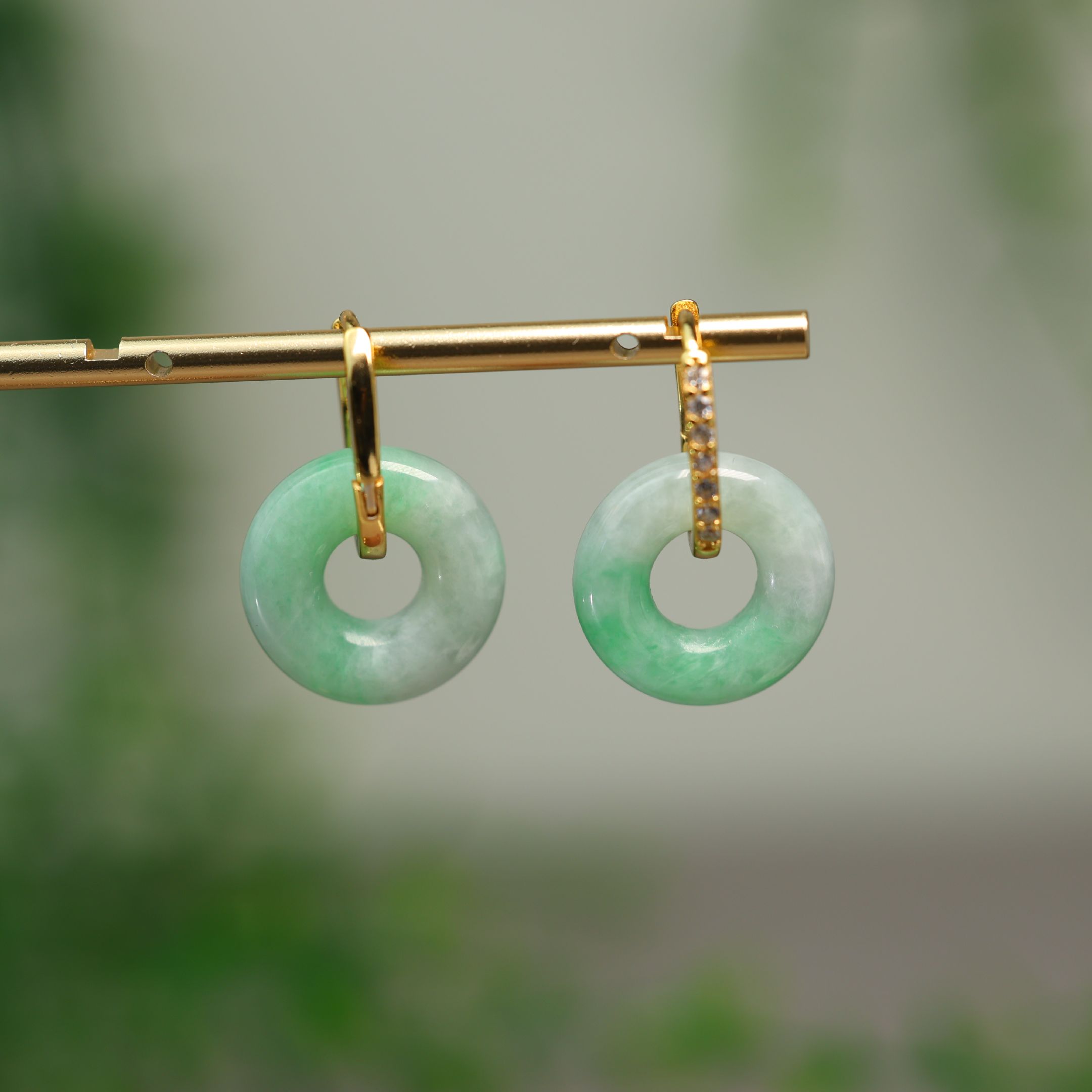 #K236 飘阳绿缅甸天然A翡翠小环耳坠耳环S925银圈镶嵌耳饰