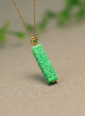 缅甸天然A货翡翠雕花桶珠吊坠