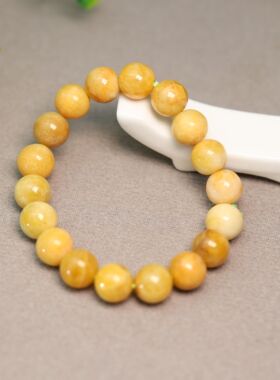#K132一串天然黄翡素面圆珠子手串手链