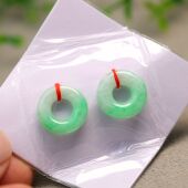 K466一对冰糯种飘阳绿缅甸天然A货翡翠圆圈小环甜甜圈