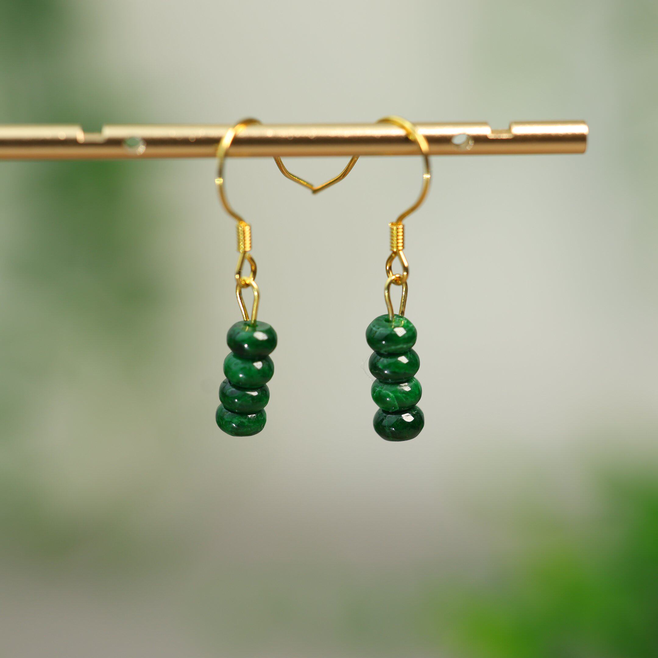 #L550 满色辣绿缅甸天然A货翡翠算盘珠子隔珠耳坠耳饰