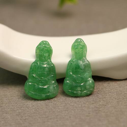天然A货翡翠观音耳坠花片