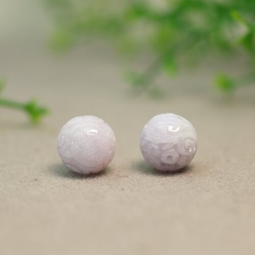 紫色缅甸天然A货翡翠雕花珠子