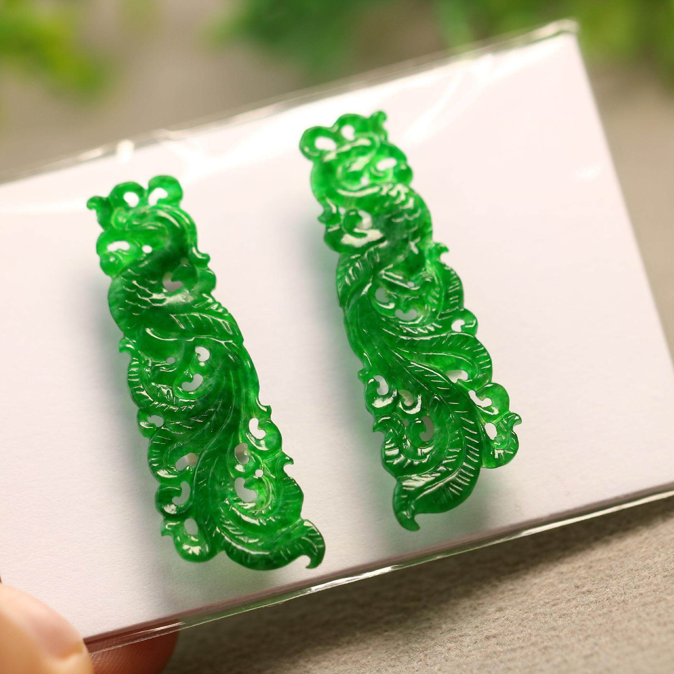 #D404一对老坑冰种满色辣绿天然A货翡翠镂空凤鸟耳坠吊坠花片,珠宝/钻石/翡翠,其他,淘宝优惠券,粉丝福利购,淘宝优惠卷