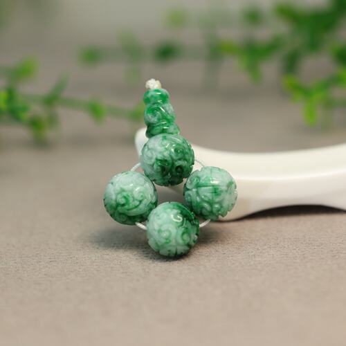 天然A货翡翠雕花珠子三通佛头